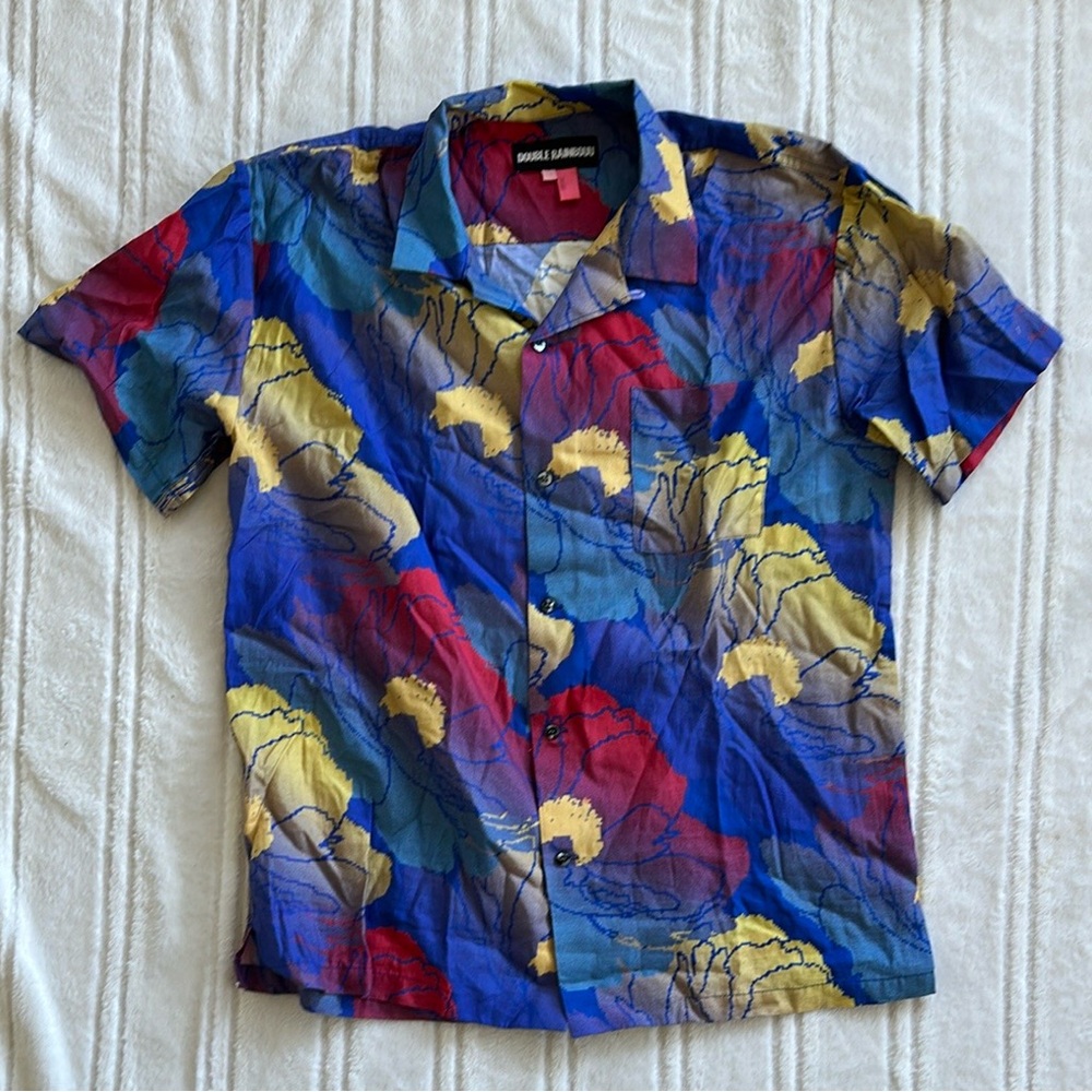Double Rainbouu Vibrant Blue Floral Men's Shirt